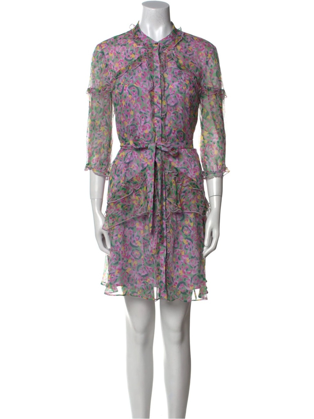 Saloni Tilly Ruffle Silk Printed Dress Size 2